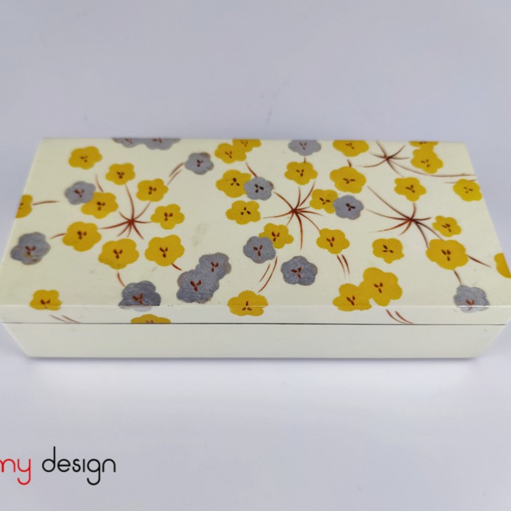 Cream rectangle lacquer box hand-painted with peach blossom 10*22*H6 cm